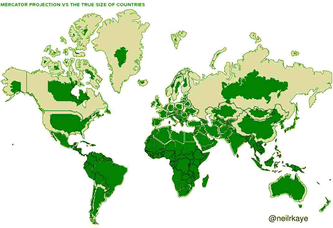 خريطة العالم الحقيقية : 3 خرائط ذكية تظهر الحجم الحقيقي للدول